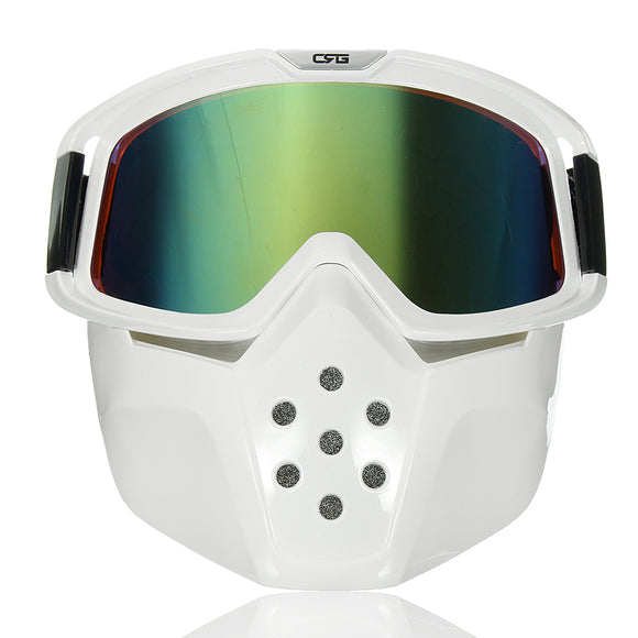 Detachable Modular Face Mask Shield Goggles Motorcycle Helmet Green Lens