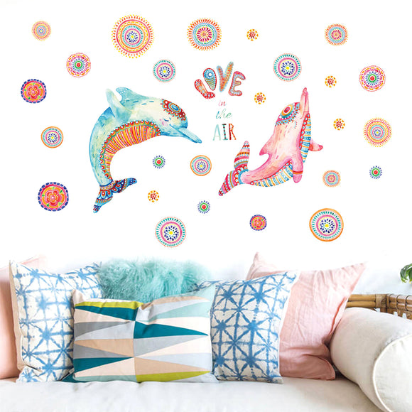 Miico Creative 3D Colorful Dolphin Pattern PVC Removable Home Room Decorative Decor Sticker