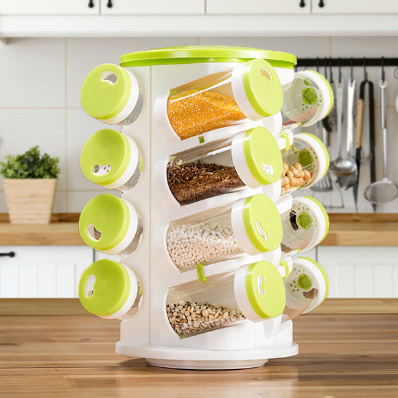 360 Rotating Portable Spice Jar Rack Kitchen Countertop Display Organizer 16 Jar Two Type Holes Spice Bottle Holder Stand Shelf Kitchen Storage Container