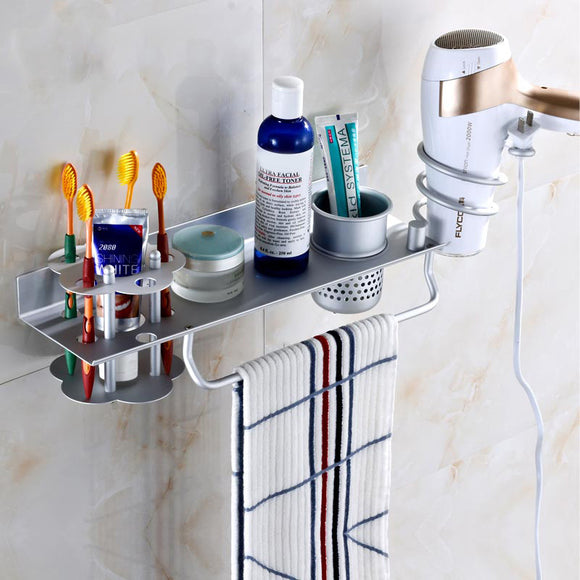 KCASA BR-32 Bathroom Wall Mount Hanging Storage Rack with Hair Towel Holder and Toothbrush Shelves