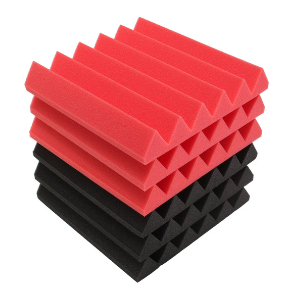 6Pcs 30x30x5cm Wedge Sound Insulation Studio Foam Red/Black