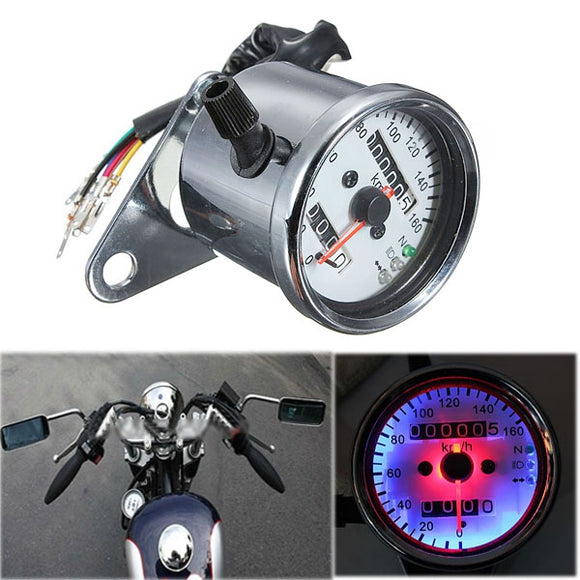 Motorcycle Dual Odometer Speedometer Gauge LED Backlight Signal Light