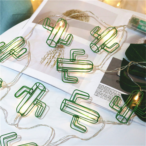 1.5M 3M Battery Powered Ins Popular Green Metal Hollow Cactus LED String Light for Room Festival Decoration