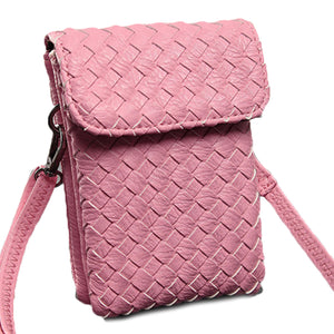 Women Knit Flap Crossbody Bags Girls Two Interlayer Mini Shoulder Bags 5.5'' Phone Bags For Iphone
