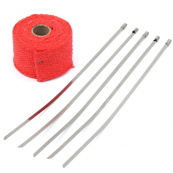 4.5m Exhaust Pipe Heat Insulation Wrap Turbo Header Shields Red with metal strips