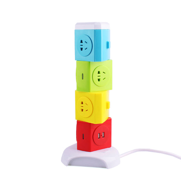 180 Degree 8 Outlet Power Strip Rotation Socket Upright Type Colorful Strip Max Load 2500W Power