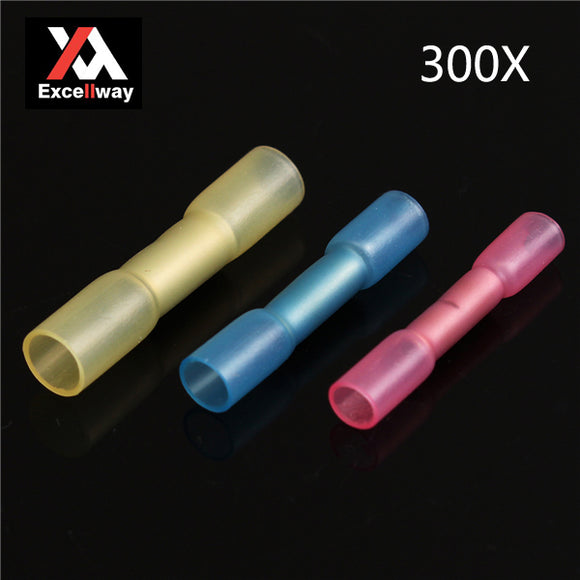Excellway HS02 300Pcs Heat Shrink Wire Crimp Terminals BUTT Connectors