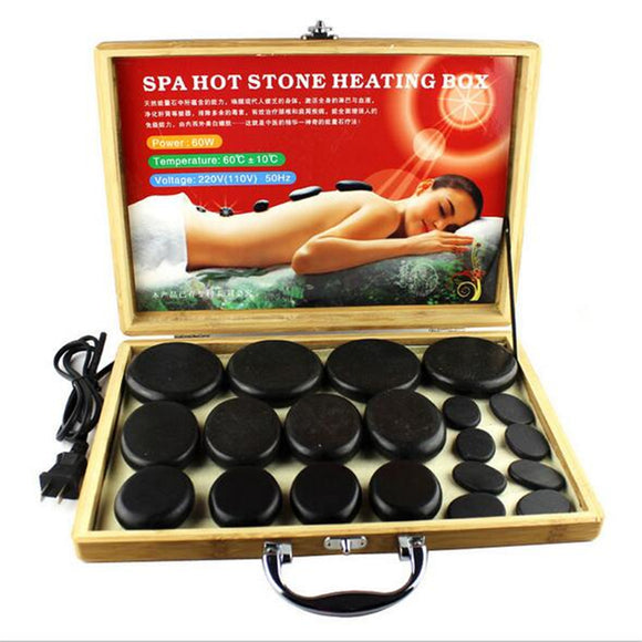 20Pcs SPA Hot Massage Stone Volcanic Stones Accessories Kit Rock SPA Oiled Massager Bamboo Box