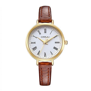 CRRJU 2110 Fashion Women Quartz Watch Elegant Leather Strap Wristwatch