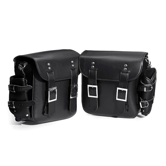31x30x13CM Pair Black PU Leather Motorcycle Tool Luggage Side Saddlebags with Water Bottle Bags