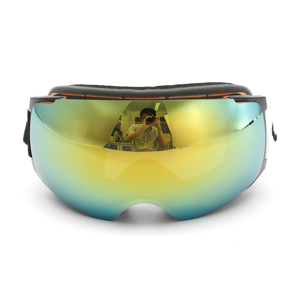 Gold Frame Snowboard Ski Goggles Magnet UV Protection Anti Fog Dual Lens