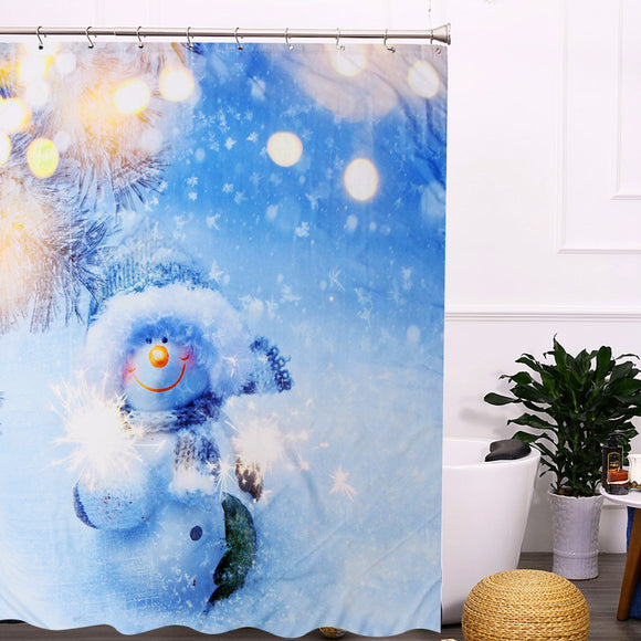 150x180cm Christmas Snowman Waterproof Shower Curtain Bathroom Decor with 12 Hooks