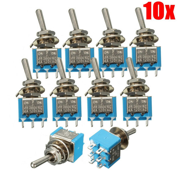 10ps 6 Pins 3 Position 3A 250V/6A 120V ON/OFF/ON Toggle Switch