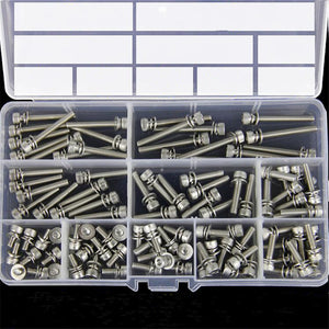 100Pcs M4 Hex Socket Knurled Cap Head Screw 304 Stainless Steel Bolt Assortment Set