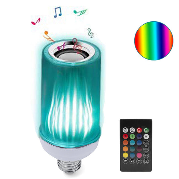 AC85-265V E27 8W Dimmable bluetooth Speaker RGB Flame Effect LED Bulb with 24 Keys Remote Control