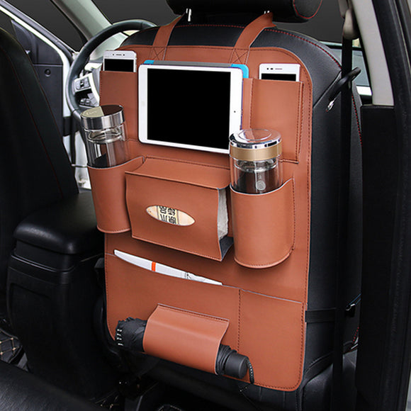 Car Back Seat Multi Pocket Phone Cup Holder PU Leather Seat Organizer Vehicle Auto Seat Storage Bag