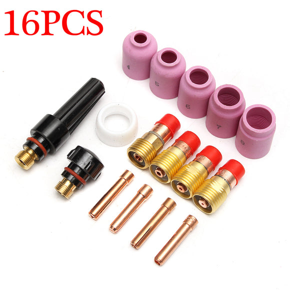 16pcs TIG Gas Lens Collets Gas Nozzle Back Cap Fit For SR 17 18 26 TIG Torch