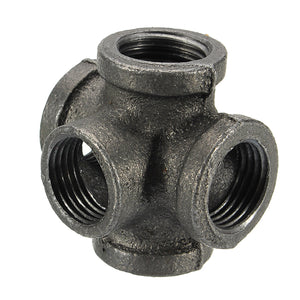 1/2 3/4" 1" 5 Way Pipe Fitting Malleable Iron Black Outlet Cross Female Tube Connector"
