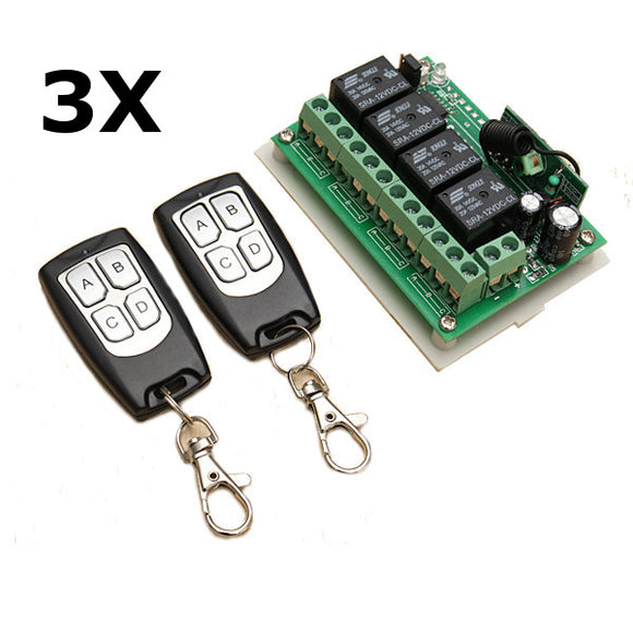 3Pcs Geekcreit 12V 4CH Channel 433Mhz Wireless Remote Control Switch With 2 Transimitter