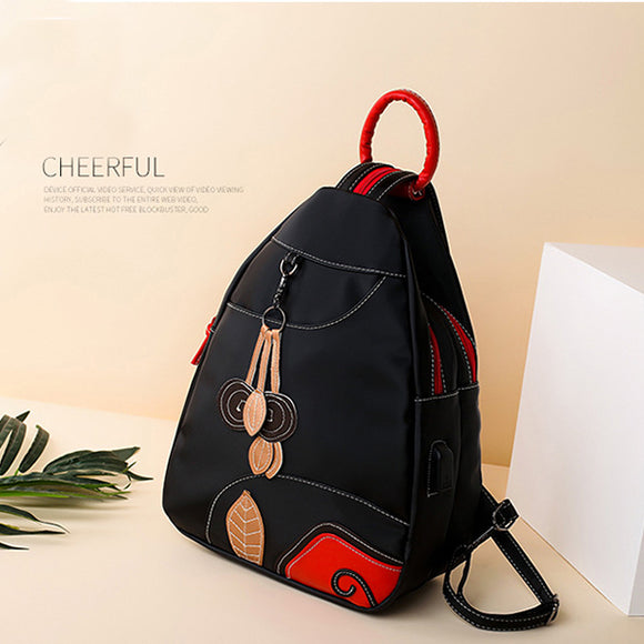 Women Fashion USB Charging Waterproof Backpack Leaves Chest Bag