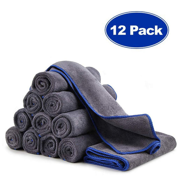 Tsumbay 12Pcs 40*40CM Car Wash Towels Microfiber Washing Cleaning Cloth Care Polishing Plush Washing Drying Towel Grey