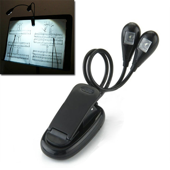 Black Music Stand Clip On Orchestra Duet 2 Dual Arm Light Lamp