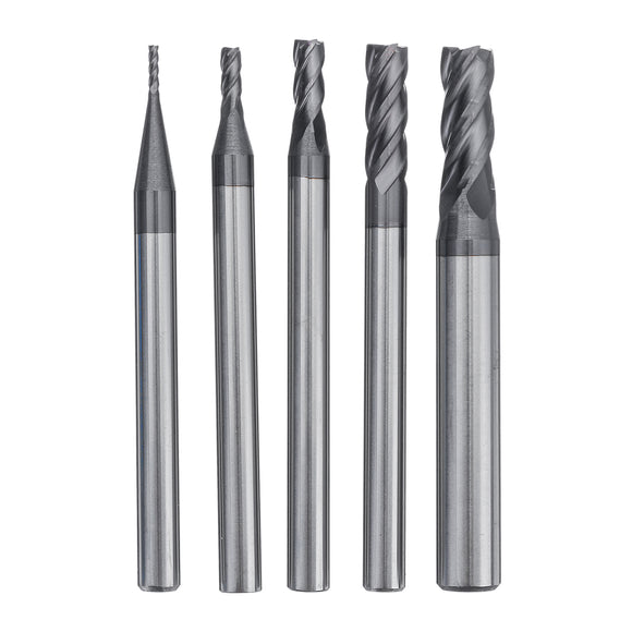 5pcs 1-5mm Solid Carbide Straight End Mill 4 Flute Milling Cutter CNC Tool Black