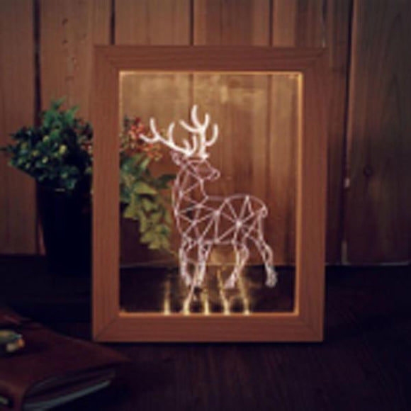 KCASA FL-706 3D Photo Frame Illuminative LED Night Light Wooden Elk Desktop Decorative USB Lamp