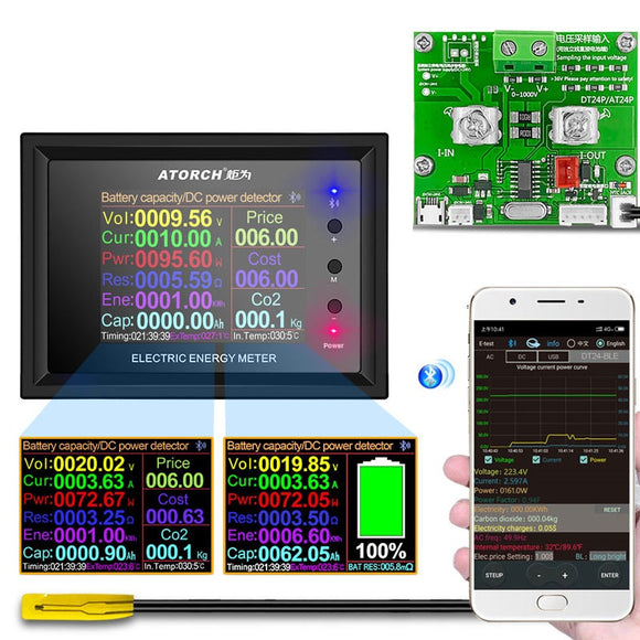 DT24P 1000V/400A External Shunt Digital DC Power Supply Voltmeter Ammeter Battery Coulometer Capacity Amp Tester Battery Fuel Meter for App