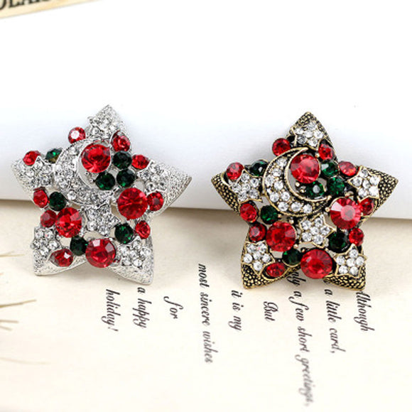 1 Pc New Year Christmas Gifts Star Brooches Fashion Design Colorful Rhinestone Christmas Brooch