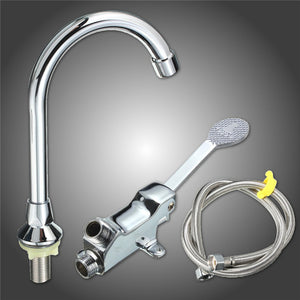 Single Cold Faucet Outlet Foot Plate 1m Flexible Hose Foot Pedal Valve Lab Home Kitchen