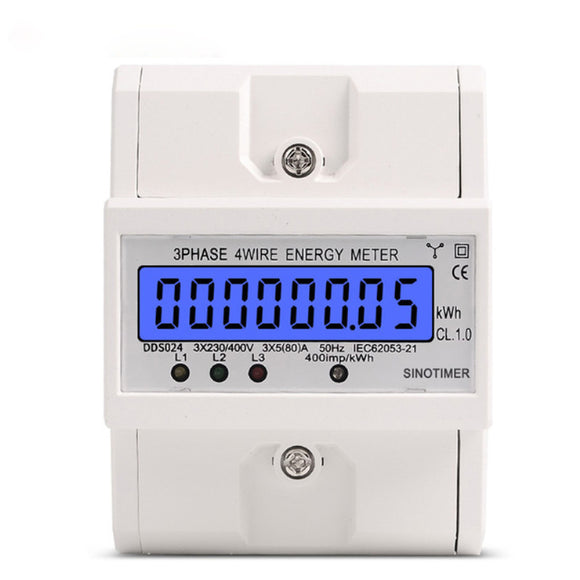 DDS024 3 Phase 4 Wire Energy Meter 380V AC 50Hz LCD Backlight Display Electronic Watt Power Consumpt