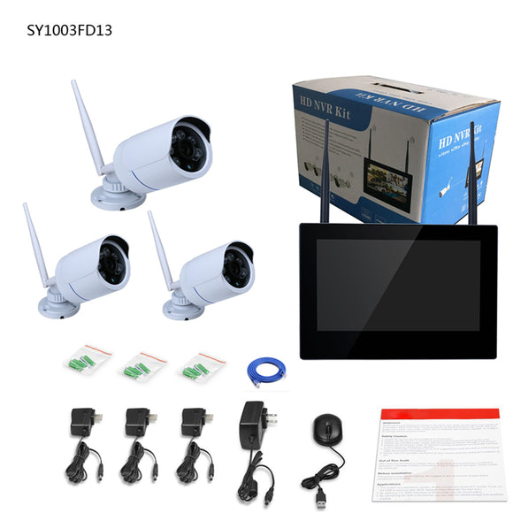 ENNIO SY1003FD13 10 inch TFT 4CH 960P Wireless DVR Video Security Three Waterproof Bullet IP Cameras