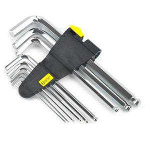 BOY 6205 9Pcs 1 Set Hex Key Wrench 1.5/2/2.5/3/4/5/6/8/10mm Hand Tool Ball Point End Silver Tone