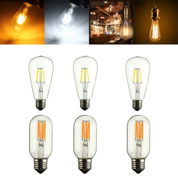 ZX Dimmable ST64 T45 6W COB LED Filament Tubular Vintage Edison Light Lamp Bulb 110V 220V