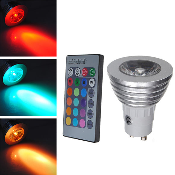 GU10 3W RGB LED Light Bulb Remote Control AC 85-265V