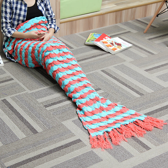 180x90cm Yarn Knitting Mermaid Tail Blanket Birthday Gift Warm Super Soft Bed Mat Sleep Bag
