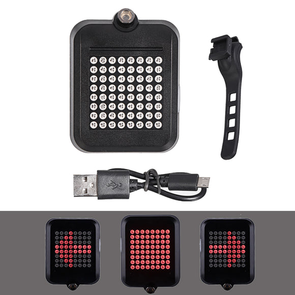 64 LED Intelligent Bicycle Tail Light Red Cycling Light Turn Signals Rear Light USB Rechargeable Bike Lantern