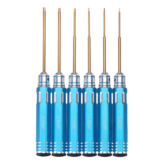 Drillpro 6pcs 0.9/1.3/1.5/2/2.5/3mm Allen Driver HSS Titanium Coated Screwdrivers Repair Tool Kit