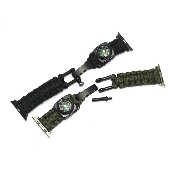IPRee EDC Compass Paracord Watchband Parachute Survival Bracelet Strap Connector For Apple Watch