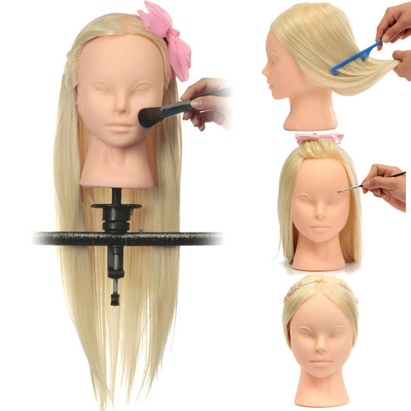 Professional Cosmetology Training Head Model Face Makeup Long Hair Practice + Clamp