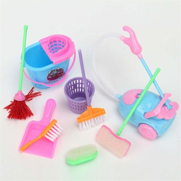 Mini 9Pcs a Set Doll Cleaning Tools Furniture Home Princess Baby Plush Cleaner Household Model Toys