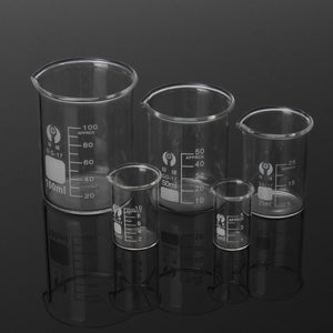 5Pcs 5ml 10ml 25ml 50ml 100ml Beaker Set Graduated Borosilicate Glass Beaker Volumetric Measuring Laboratory Glassware