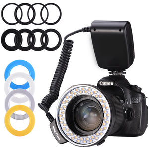 Mamen RF-550D 48pcs Macro LED 3000-15000K Ring Flash Light with 8 Adapter Ring