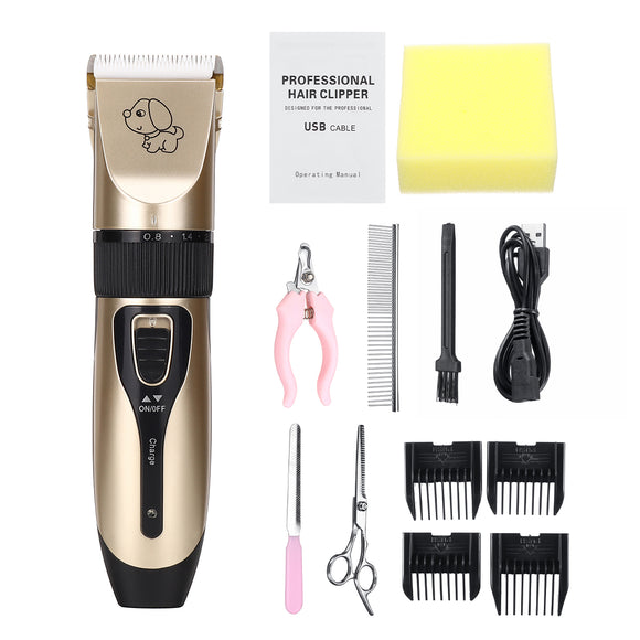 Electric USB Rechargeable Pet Cat Dog Clipper Hair Grooming Trimmer Kit With Scissor and Combs