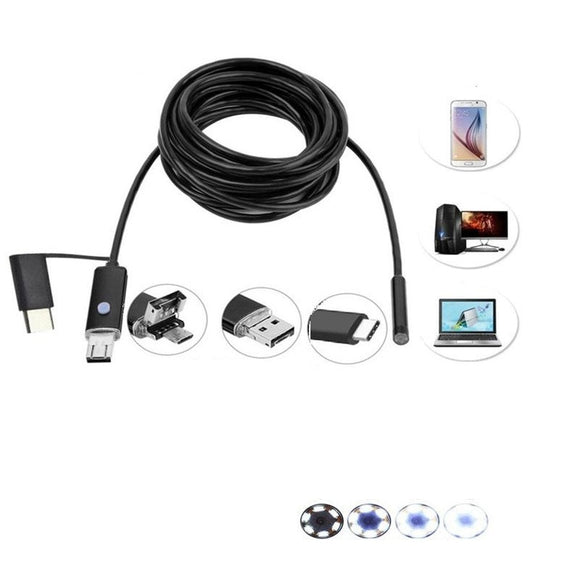 DANIU 3-in-1 5.5mm 6LED Waterproof Borescope Android USB Type C Borescope Inspection Camera 1/2/3.5/5m