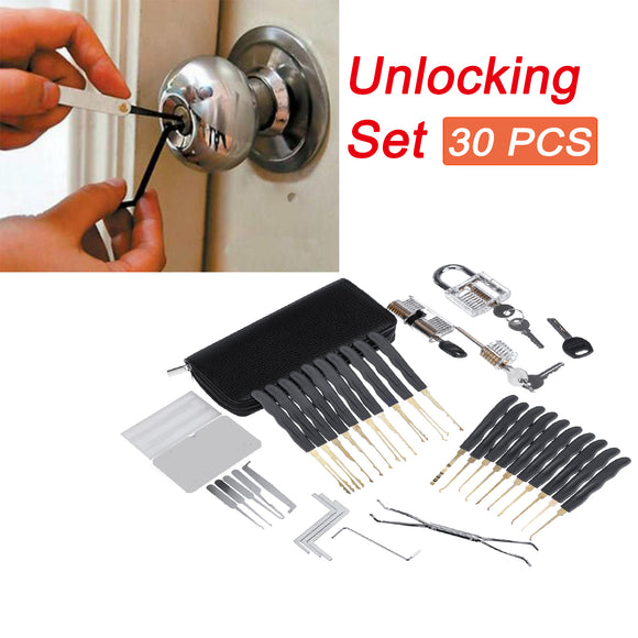 30Pcs Unlocking Lock Picks Set Key Extractor Transparent Practice Padlock Tool