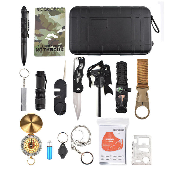 IPRee 16 In 1 EDC Multifunctional Tools Kit Bag Camping Survival Emergency SOS Case