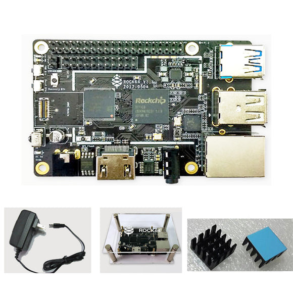 Rock64 Media Board Computer 1 2 4 GB Multimedia Development Motherboard With Power Supply Shell Heatsink Kit