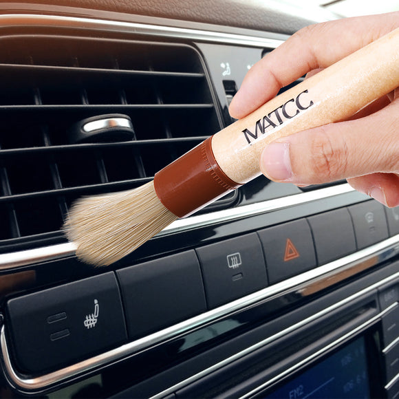 MATCC 2PCS Car Detail Brush Cleaning Brush Premium Bristle With Wooden Handle